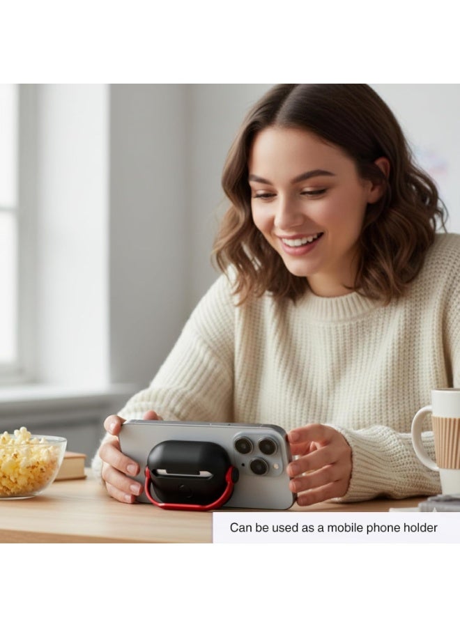 جراب AirPods Pro 3، غطاء قفل أمان لسماعات Apple AirPods Pro 3 2025 مع حامل للهاتف وسلسلة مفاتيح، جراب واقٍ مقاوم للصدمات والخدوش للرجال والنساء - (أسود/أحمر) - Image 2